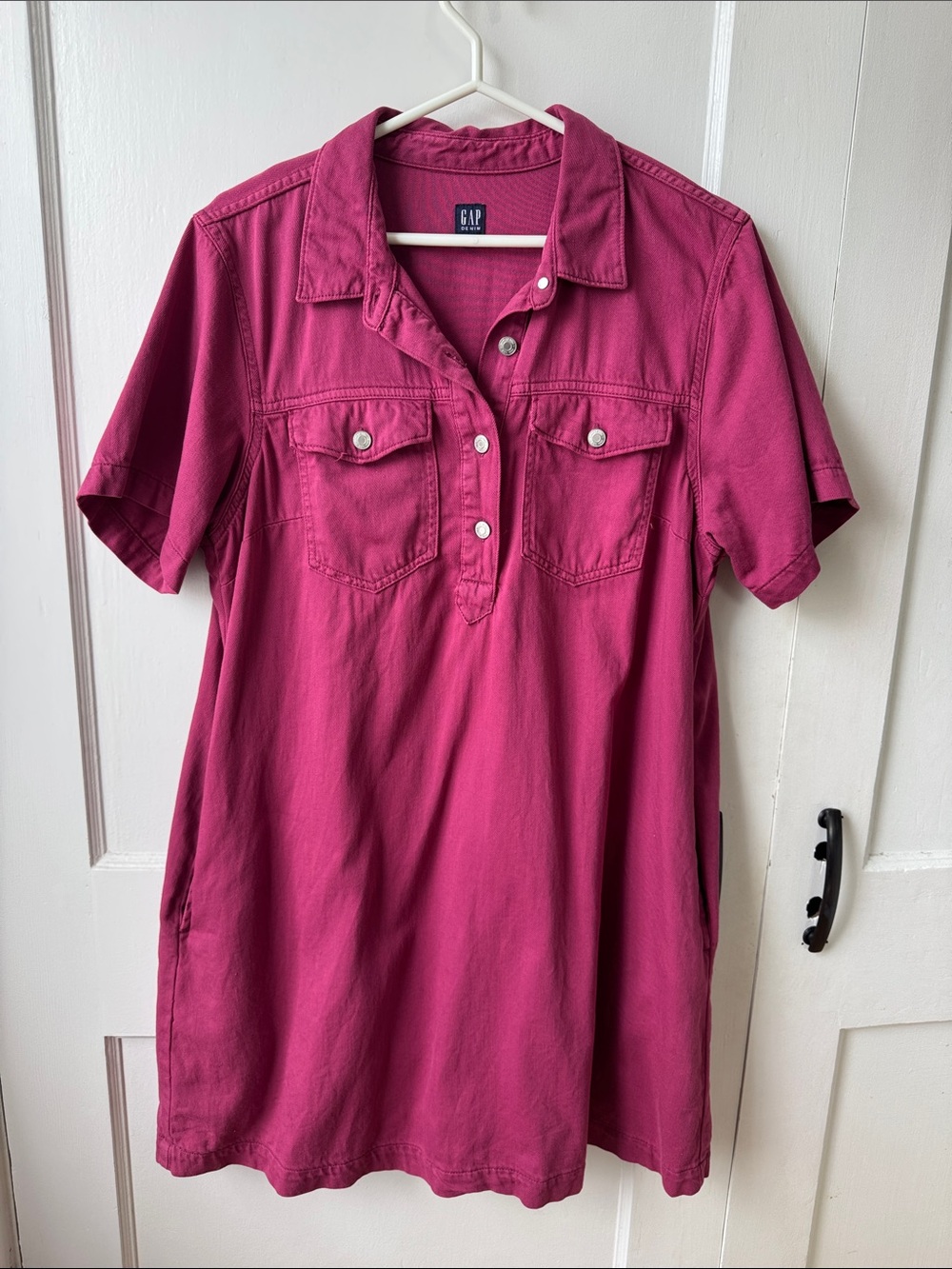 GAP Short Sleeve Denim Tunic in Raspberry